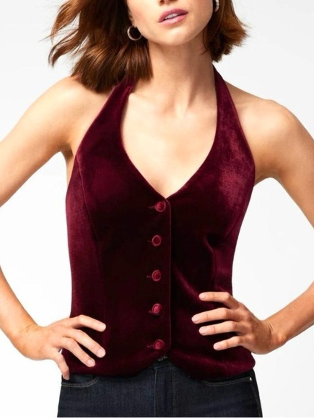 WHBM Red Velvet V-Neck Halter Top Size 14